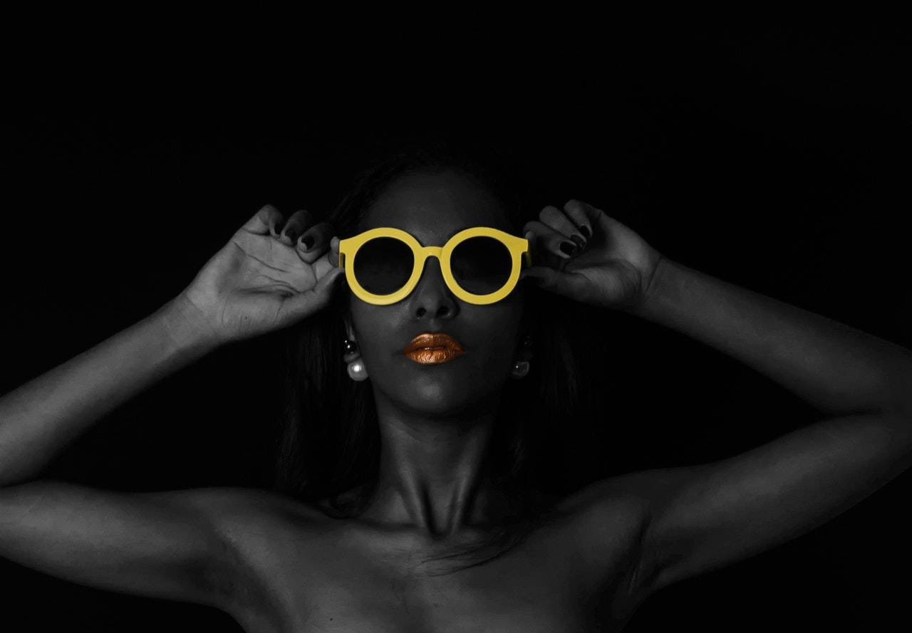 a woman wearing glasses
